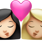 亲吻: 女人女人较浅肤色中等-浅肤色emoji素材一 160x160像素