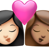 亲吻: 女人女人较浅肤色中等肤色emoji素材一 160x160像素