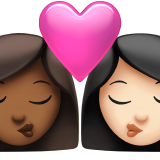 亲吻: 女人女人中等-深肤色较浅肤色emoji素材一 160x160像素