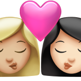 亲吻: 女人女人中等-浅肤色较浅肤色emoji素材一 160x160像素