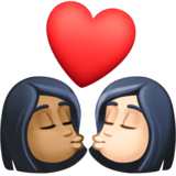 亲吻: 女人女人中等-深肤色较浅肤色emoji素材一 160x160像素