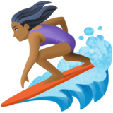 女子冲浪:中黑肤色emoji素材一 160x160像素