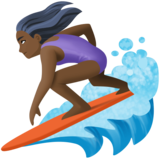 女子冲浪:深色肤色emoji素材一 160x160像素