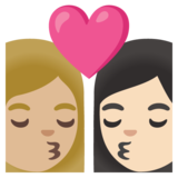 亲吻: 女人女人中等-浅肤色较浅肤色emoji素材一 160x160像素
